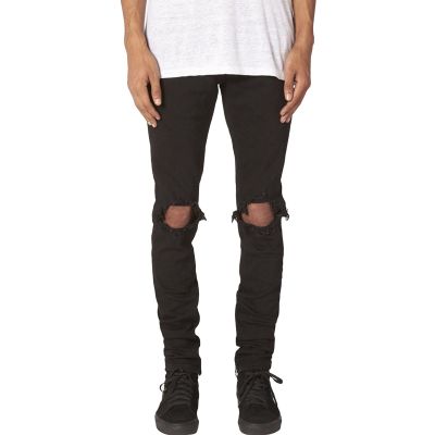 JEsilunmaMY Men's Knee Hole Skinny Jeans Mid Waist Slim Fit Stretch Ripped Denim Pants Distressed Destroyed Pencil Trousers (Black,32)