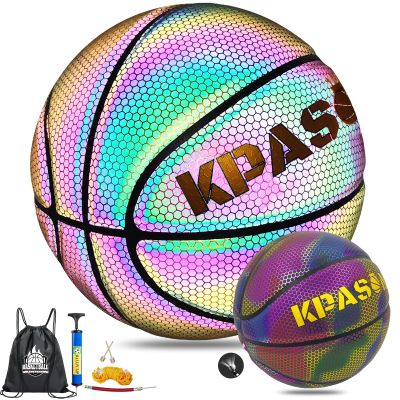 KPASON Basketball, Holographic Reflective Glowing Basketball Size 5 (27.5") for Indoor Outdoor Training