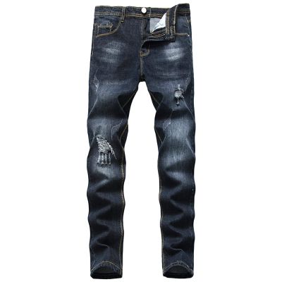 JEsilunmaMY Men's Slim Straight Leg Jeans Mid Waist Destroyed Ripped Skinny Jean Trousers Washed Distressed Fall Denim Pants (Black,38)