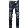 JEsilunmaMY Men's Slim Straight Leg Jeans Mid Waist Destroyed Ripped Skinny Jean Trousers Washed Distressed Fall Denim Pants (Black,38) view 1