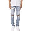 JEsilunmaMY Men's Knee Hole Skinny Jeans Mid Waist Slim Fit Stretch Ripped Denim Pants Distressed Destroyed Pencil Trousers (Light Blue1,34) view 1