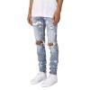 JEsilunmaMY Men's Knee Hole Skinny Jeans Mid Waist Slim Fit Stretch Ripped Denim Pants Distressed Destroyed Pencil Trousers (Light Blue1,34) view 2