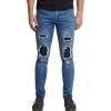 JEsilunmaMY Mens Stretch Ripped Jean Pants Mid Waist Patchwork Pleated Skinny Biker Jeans Distressed Destroyed Denim Trousers (Dark Blue,31) view 1
