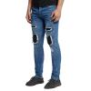 JEsilunmaMY Mens Stretch Ripped Jean Pants Mid Waist Patchwork Pleated Skinny Biker Jeans Distressed Destroyed Denim Trousers (Dark Blue,31) view 2