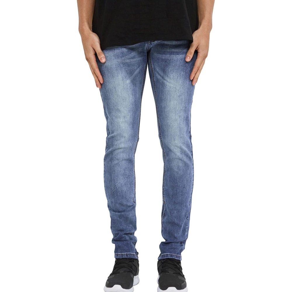 JEsilunmaMY Men's Distressed Pencil Jeans Mid Waist Slim Fit Stretch Skinny Denim Trousers Casual Cotton Boyfriend Jean Pants (Light Blue,36)