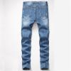 JEsilunmaMY Men's Stretch Straight Leg Jeans Mid Waist Distressed Loose Denim Pants Slim Fit Ripped Skinny Jean Trousers (Blue,28) view 2