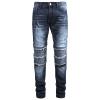 JEsilunmaMY Men's Fashion Biker Jeans Mid Waist Pleated Frayed Ripped Denim Pants Slim Fit Stretch Skinny Straight Leg Jeans (Blue,30) view 1