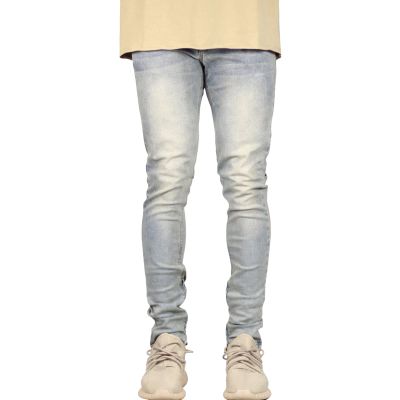 Mens Distressed Denim Pants Casual Mid Waist Skinny Jogger Pencil Jeans Vintage Slim Fit Washed Straight Trousers (Yellow,29)