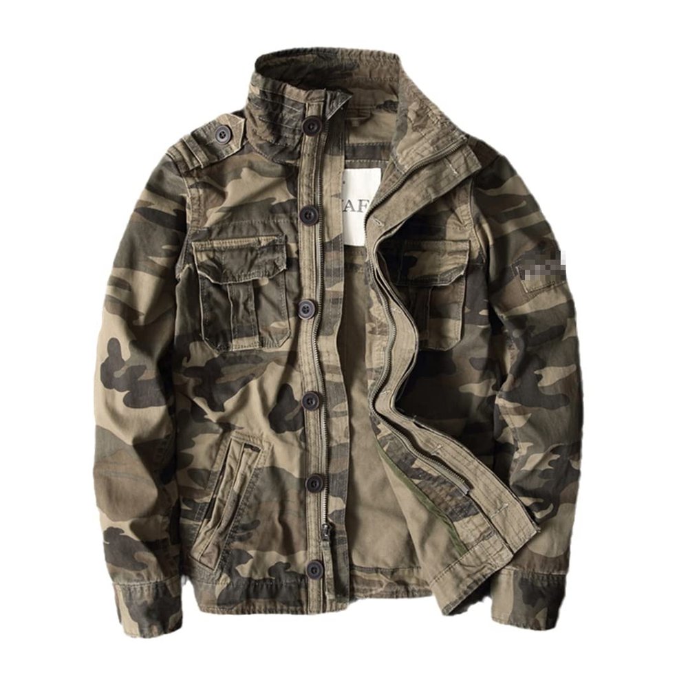 Autumn and Winter Men's Jacket Sportswear Thick Coat Khaki Men's Coat Outdoor Work Tooling Coat Gray Camo M