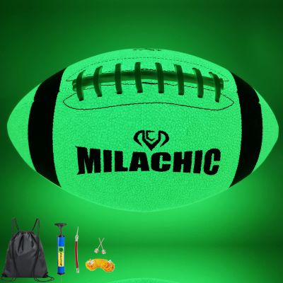MILACHIC Glow in The Dark Football Size 9, Luminous Glowing Super Grip Composite Leather Football with Pump and Carry Bag