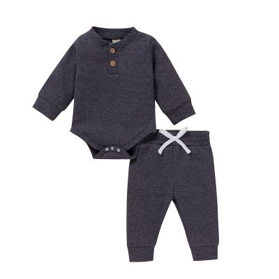 Baby Boys Girls Outfits Long Sleeve Round Neck Ribbed Romper Shirt+Pants Outfits Set (Grey, 6-12 Months)