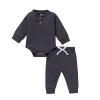 Baby Boys Girls Outfits Long Sleeve Round Neck Ribbed Romper Shirt+Pants Outfits Set (Grey, 6-12 Months) view 1