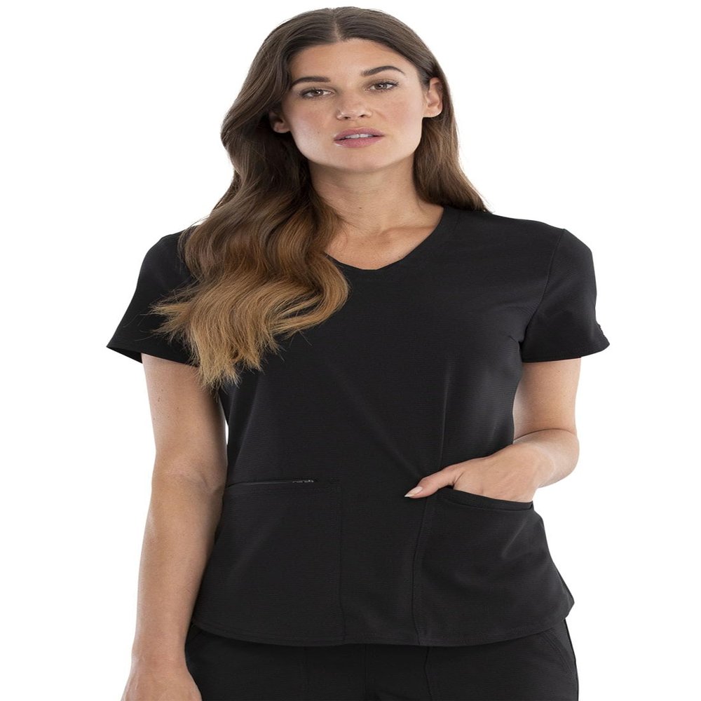 Cherokee Women Scrubs Top V-Neck Plus Size CK826, 4XL, Black