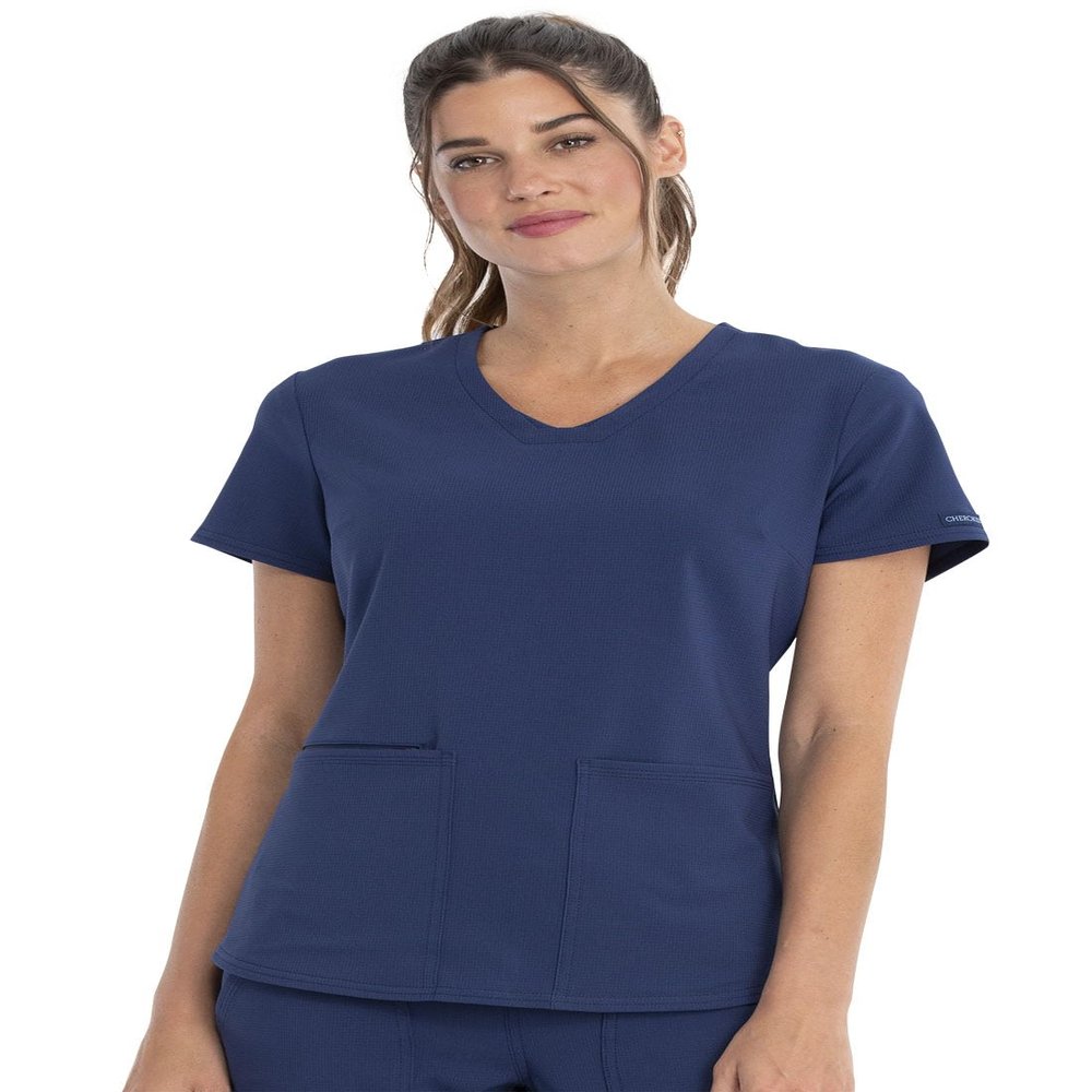 Cherokee Women Scrubs Top V-Neck Plus Size CK826, 3XL, Navy
