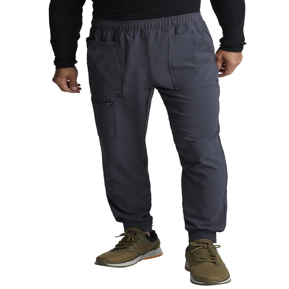 Cherokee Men Scrubs Pant Mid Rise Pull-on Jogger CK236, XL, Pewter