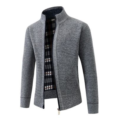 Legou Men's casual shirt Zip cardigan Loose knit sweater Light grey 2XL