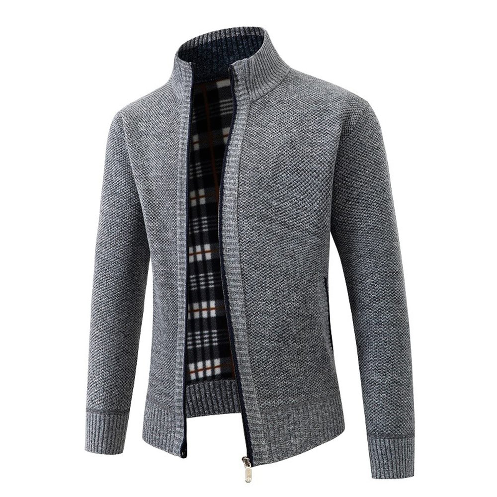 Legou Men's casual shirt Zip cardigan Loose knit sweater Light grey 2XL