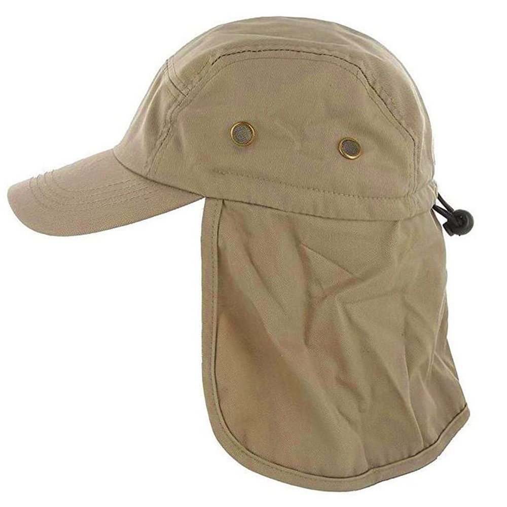 Magik 1-2 Pc UV Sun Protect Cap Safari Hike Camping Neck Cover Ear Flap Fishing Hat. (1 Pack, Khaki)