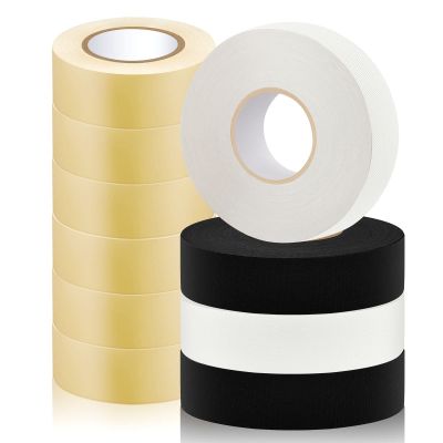 Meooeck 10 Rolls Multipurpose Hockey Tape Adhesive Shin Pad Sock Stick Tape for Ice Skate Sports Hockey Gifts Gear Equipment(22 Yard,Clear, White, Black)