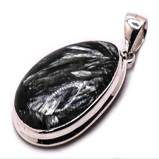 55.5ct 36mm Seraphinite Green Clinochlore Pendant in Sterling Silver 925 Polished Natural Sparkling Collectible Gemstone Crystal Mineral - russia + Marvelous Gift Box