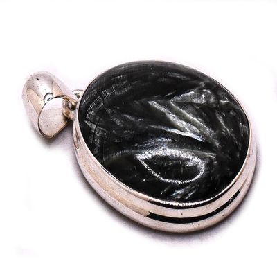 49ct 34mm Seraphinite in 925 Sterling Silver Pendant Polished Natural Green Clinochlore Gemstone Crystal Mineral - russia + Marvelous Gift Box