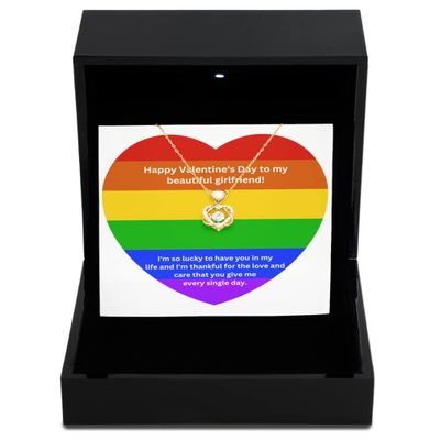 Heart Knot Gold Necklace Luxury Box LGBT Happy Valentine's Day to Girlfriend Heart Knot Gold Necklace