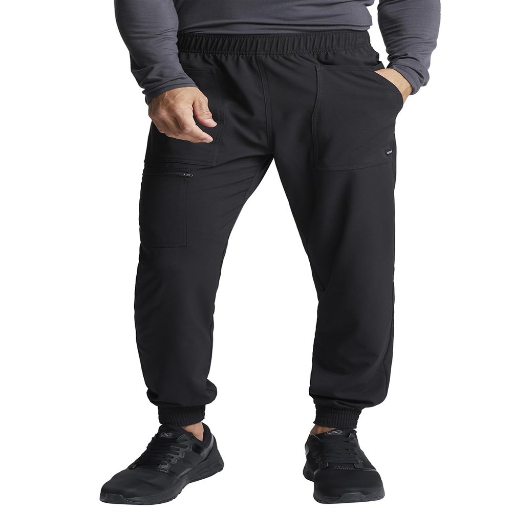 Cherokee Men Scrubs Pant Mid Rise Pull-on Jogger Plus Size CK236T, 2XL Tall, Black