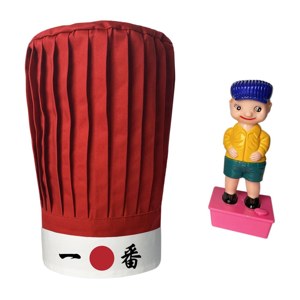 Hibachi Chef Tall Hat in Red with Headband and Wee Wee Squirting Boy (White Number One)