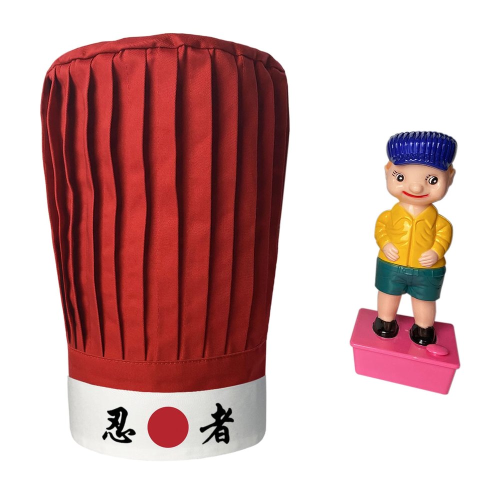 Hibachi Chef Tall Hat in Red with Headband and Wee Wee Squirting Boy (White Ninja)