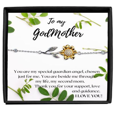 Sunflower Bracelet Luxury Box To my Godmother, Sunflower bracelet, Godmother gifts, Thank you card, heartfelt message, from godson, goddaughter, Val