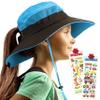 GearTOP Kids Sun Hat, Wide Brim Hat for Boys and Girls, UPF 50+, Ponytail Hole, Blue, Ages 5-13 view 1