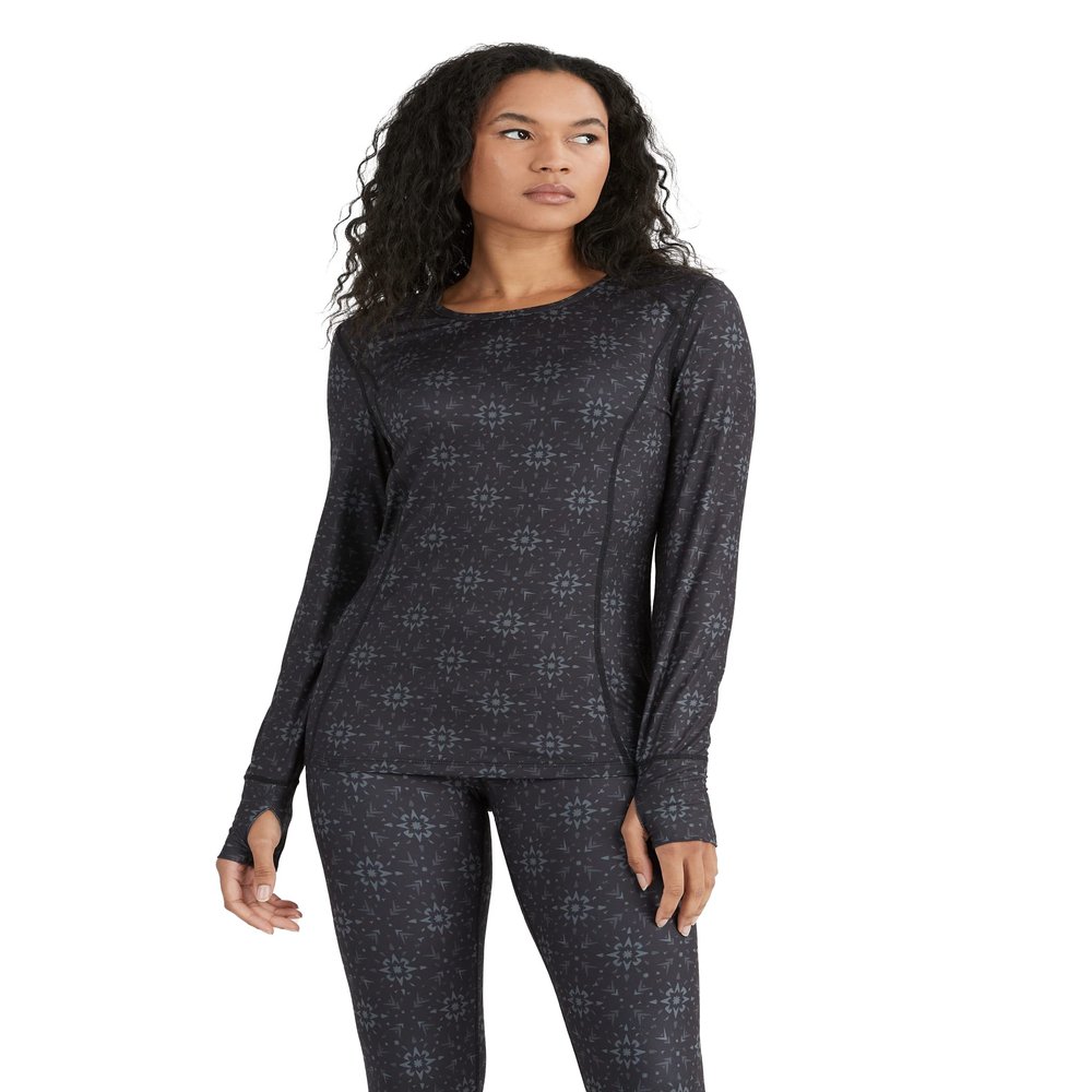 Terramar Women's Cloud Nine 4-Way Stretch Brushed Long Sleeve Scoop Neck Hoodie, Geo Snowflake, Medium