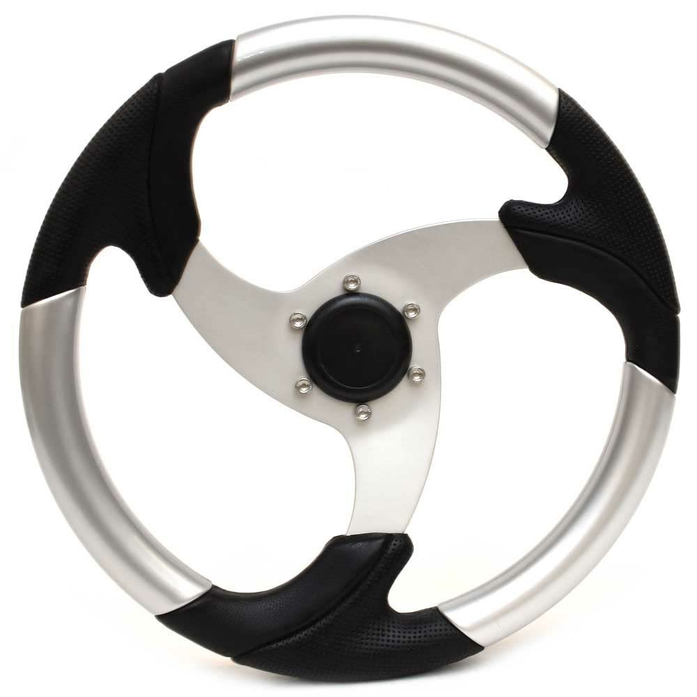 Godfrey Pontoon Boat Steering Wheel P0023131 | 14 1/4 Inch Silver Black