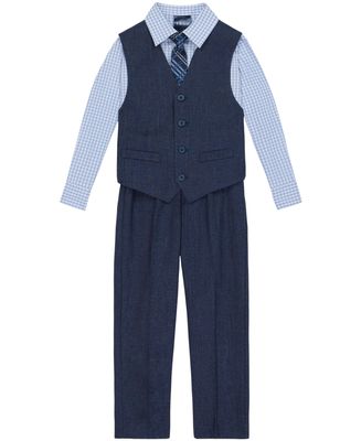 Izod Boys 4-Piece Set with Collared Dress Shirt, Tie, Vest, and Pants Business Suit, Tanzanite, 5 US