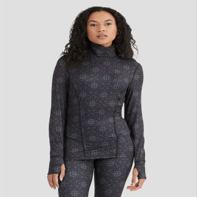 Terramar Women's Cloud Nine Long Sleeve Turtleneck Top,Geo Snowflake, X-Large