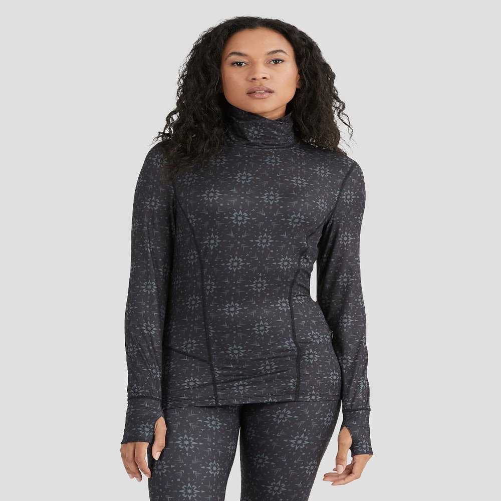 Terramar Women's Cloud Nine Long Sleeve Turtleneck Top,Geo Snowflake, X-Large