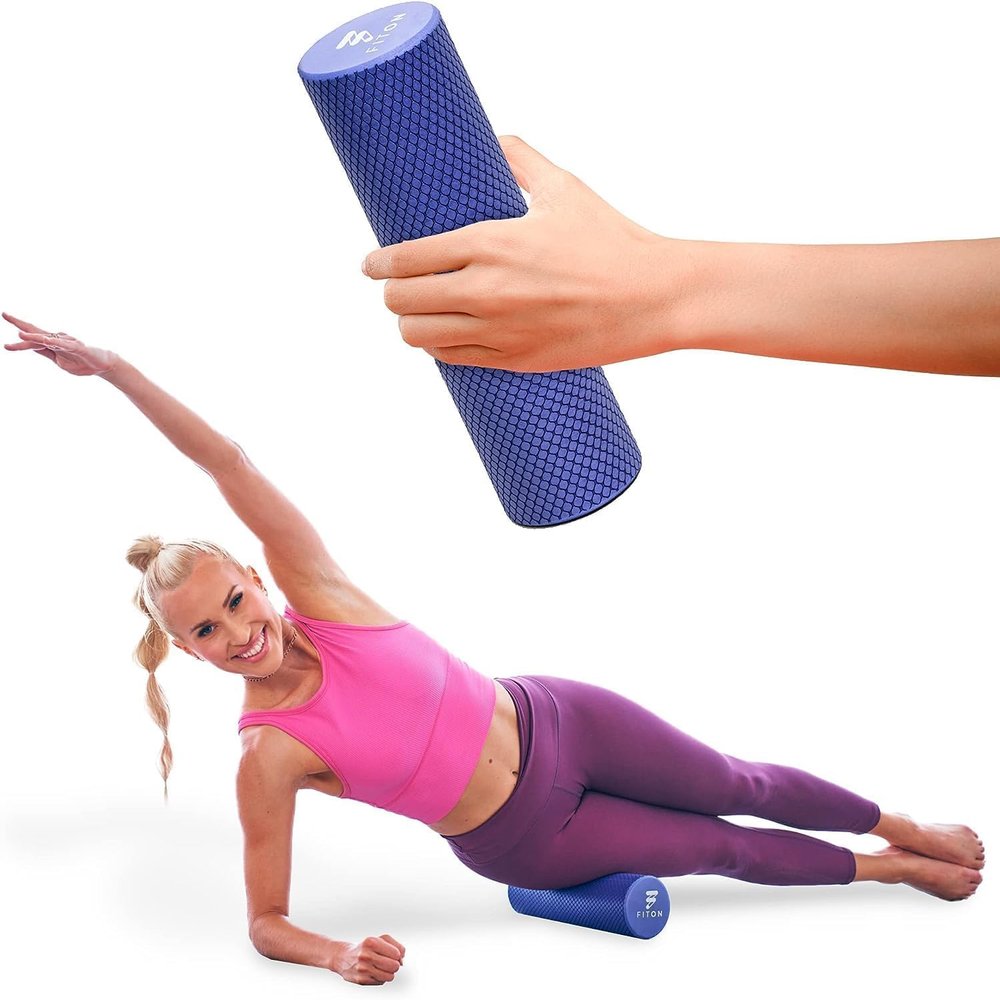 FitOn Recovery Fitness Foam Roller - High Density Travel Exercise Roller for Muscle Recovery, Massage and Deep Tissue Relief - Compact and Portable for Exercise, Travel, and Fitness - 12"x4", Purple