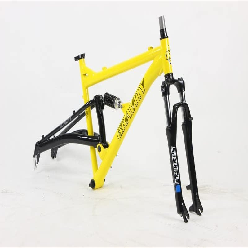 Gravity FSX 26 inch Wheel Aluminum Disc Brake Full Dual Suspension Bike Frame with Rear Shock (Yellow, 15 inch = XSmall/Sml fits* up to 5'6")