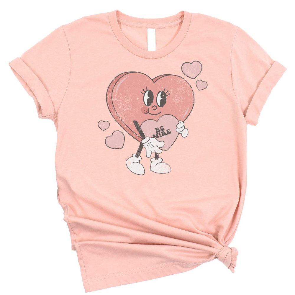 Be Mine Heart Adorable Valentine's Day Shirt for Baby and Toddler Youth Girls and Adults Peach Shirt Youth Small