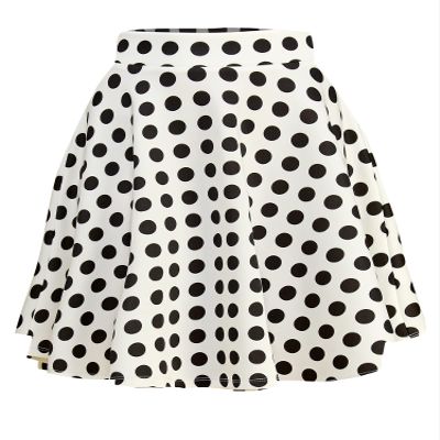 MBJ WB829 Womens Basic Versatile Stretchy Flared Casual Midi Skater Skirt M White_Polka