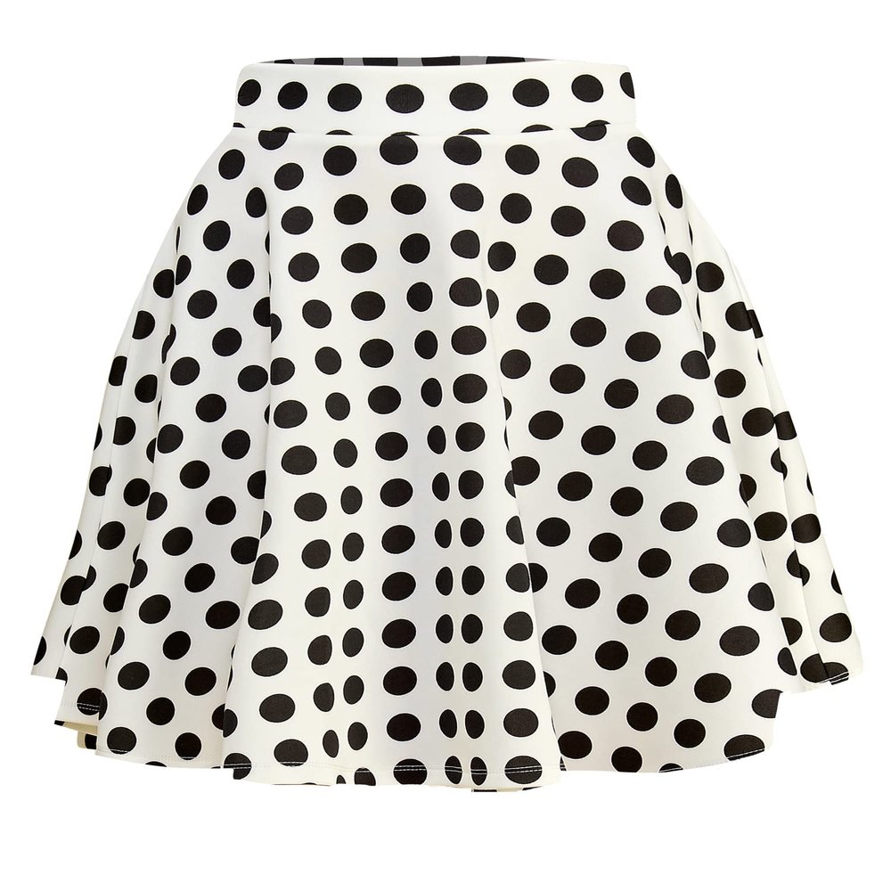 MBJ WB829 Womens Basic Versatile Stretchy Flared Casual Midi Skater Skirt M White_Polka