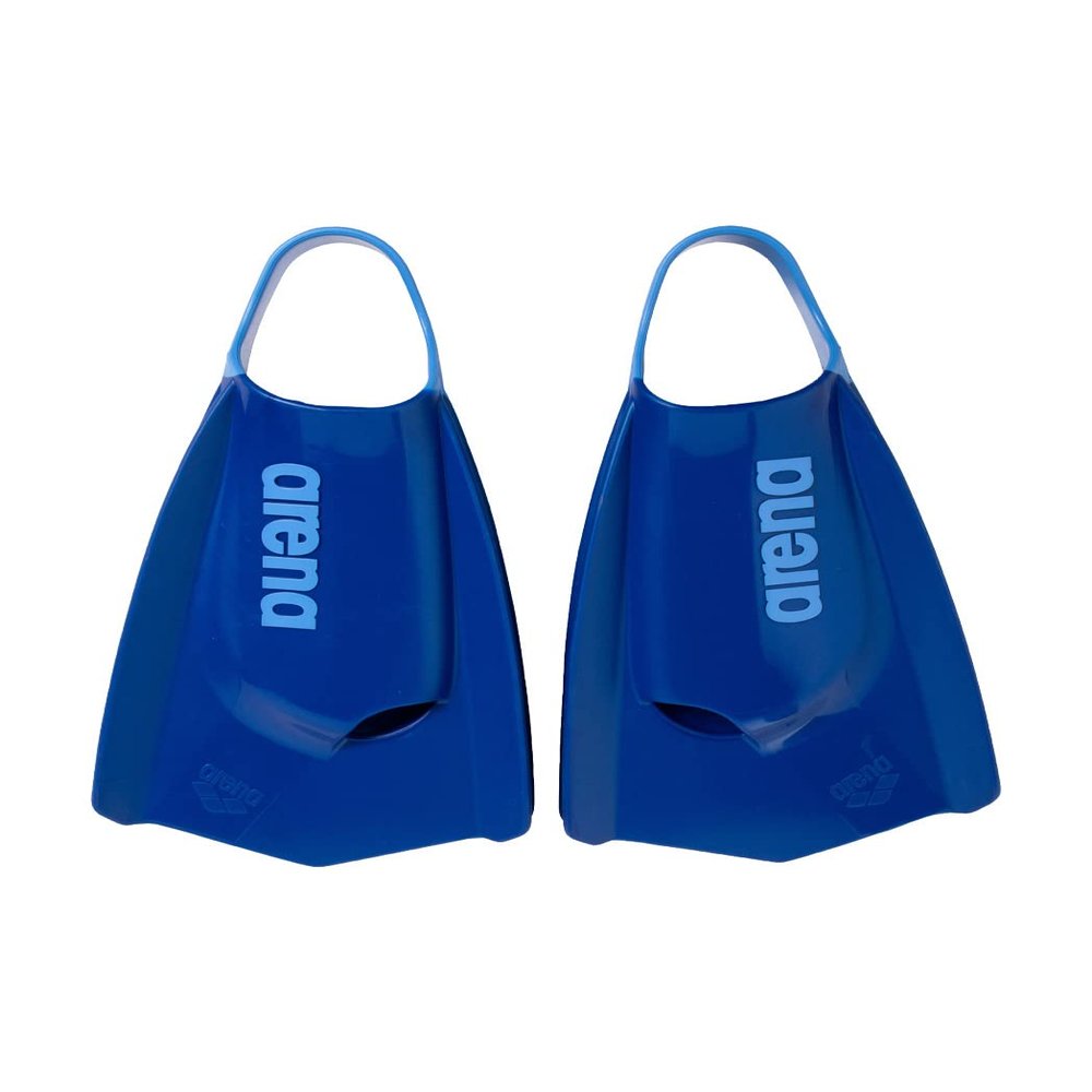 Arena Unisex Adult Powerfin Pro II Swim Training Fins Men and Women Silicone Short Blade Flippers Left/Right Customized, Blue, Size 6-7