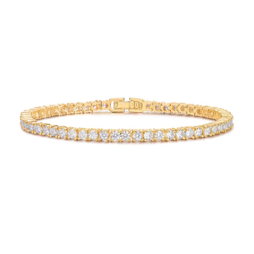 Devin Rose 3MM Cubic Zirconia Tennis Bracelet for Women 14K Yellow Gold Plated Brass CZ Bracelets Sizes 7.5 Inches