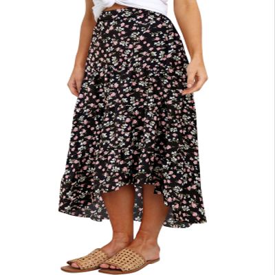 SimpleFun Maxi Skirts for Women Beach Boho Prints Elastic High Wasited Chiffon Long Skirt (Floral4,XL)