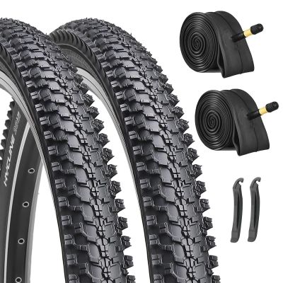 26-inch Mountain Bike Tires Set: Hycline 2-Pack 26x1.95 inch (54-559mm) Folding Replacement Puncture-Resistant Bicycle Tires and Pair 26-inch Inner Tubes with Tire Levers for MTB Off-Road Bike