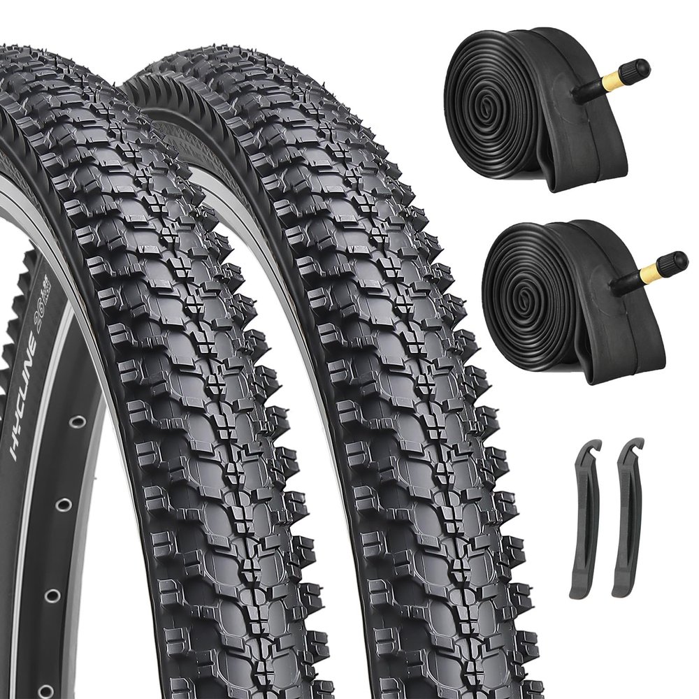 26-inch Mountain Bike Tires Set: Hycline 2-Pack 26x1.95 inch (54-559mm) Folding Replacement Puncture-Resistant Bicycle Tires and Pair 26-inch Inner Tubes with Tire Levers for MTB Off-Road Bike