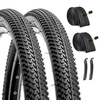 26-inch Mountain Bike Tires Set: Hycline 2-Pack 26x2.125 inch (57-559mm) Folding Replacement Puncture-Resistant Bicycle Tires and Pair 26-inch Inner Tubes with Tire Levers for MTB Off-Road Bike