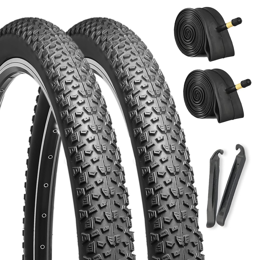 27.5-inch Mountain Bike Tires Set: Hycline 2-Pack 27.5x2.125 inch (57-584mm) Folding Replacement Puncture-Resistant Bicycle Tires and Pair 27.5-inch Inner Tubes with Tire Levers for MTB Off-Road Bike