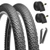 27.5-inch Mountain Bike Tires Set: Hycline 2-Pack 27.5x2.125 inch (57-584mm) Folding Replacement Puncture-Resistant Bicycle Tires and Pair 27.5-inch Inner Tubes with Tire Levers for MTB Off-Road Bike view 1