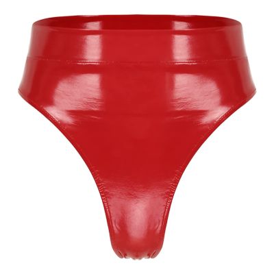 Linjinx Women Wetlook Patent Leather High Waisted Zipper Crotch Booty Shorts Hot Pants Red A X-Large
